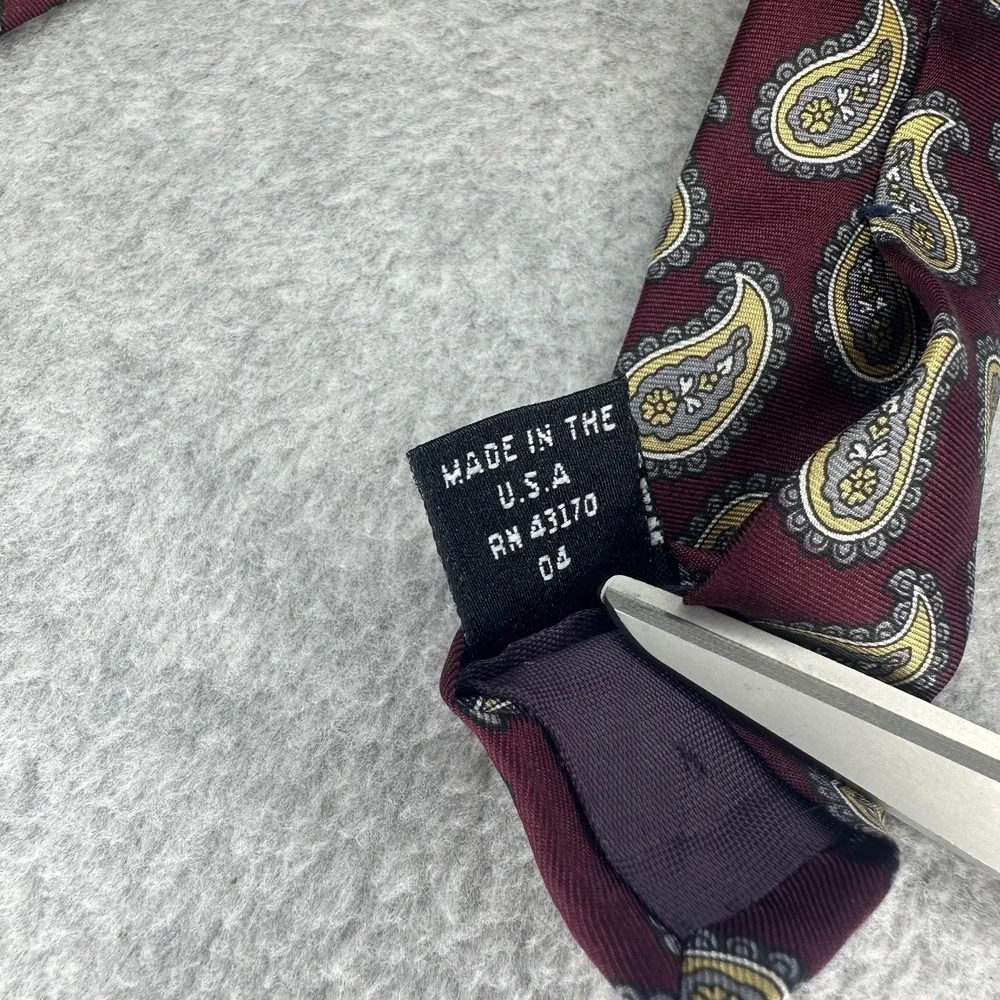 Sheaf & Caber Tie Mens Silk Paisley Burgundy Italian Fabric Made in‎ USA Necktie